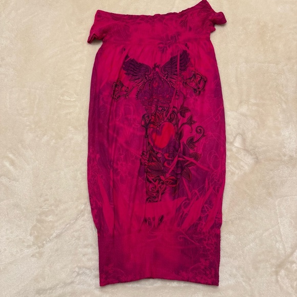 Y2K Hot Pink Off-Shoulder Mini Dress One Size - Picture 3 of 4